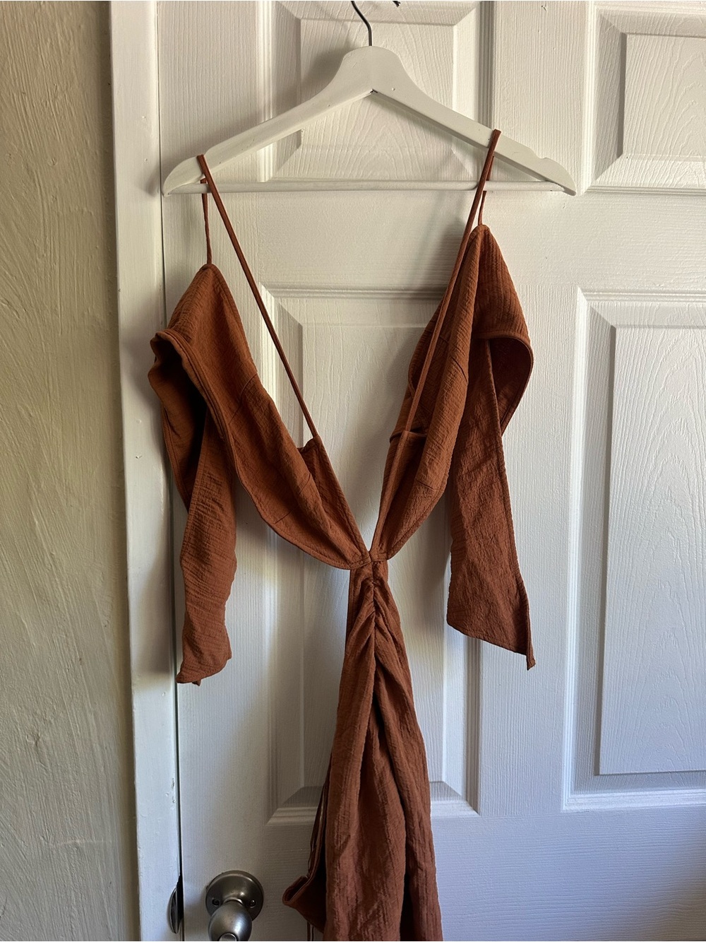 Zara Rust-Brown Ruched Cut-Out Midi Dress - Picture 3 of 5